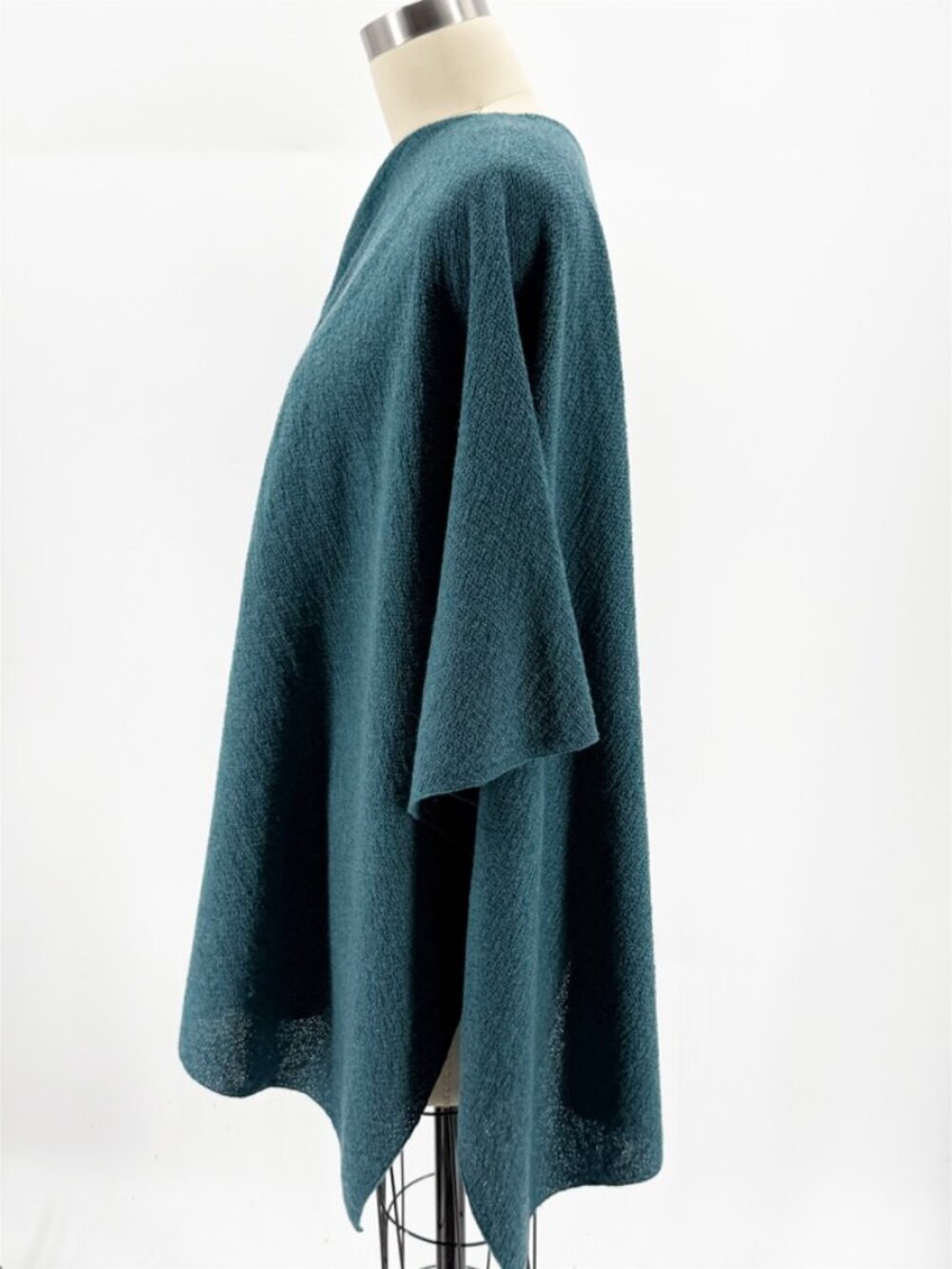 EILEEN FISHER Superfine Merino Poncho in Regenerative Wool Basic Length Teal O/S - Picture 5 of 10